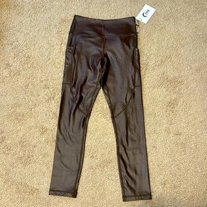 ZYIA ACTIVE ESPRESSO METALLIC LIGHT N TIGHT TRI POCKET HIRISE 7/8